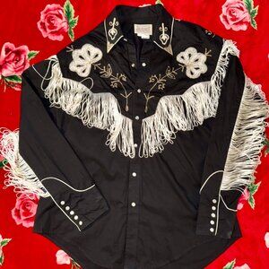 Rockmount Ranch Wear Fringe Western Shirt Metal Collar Tips Ryan Gosling Barbie
